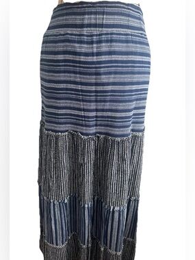 Sundance Boho Maxi Skirt Striped Navy Hippie Festival Coastal Cottagecore XL